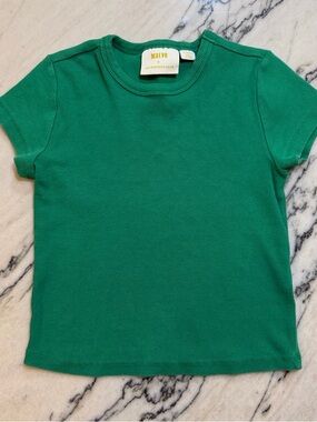 Maeve Green Ribbed Short-Sleeve Crop Tee Size XS